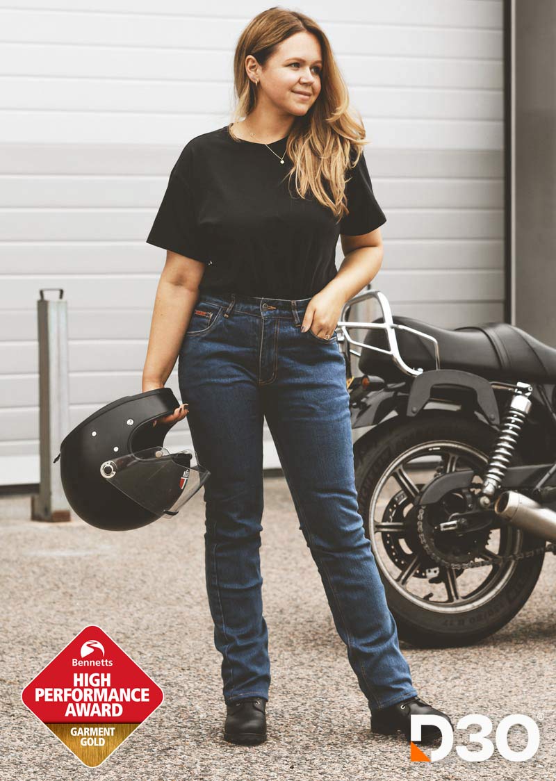 K7/AAA (S) Womens Straight-Leg Stonewash&nbsp;Blue Motorcycle Jean