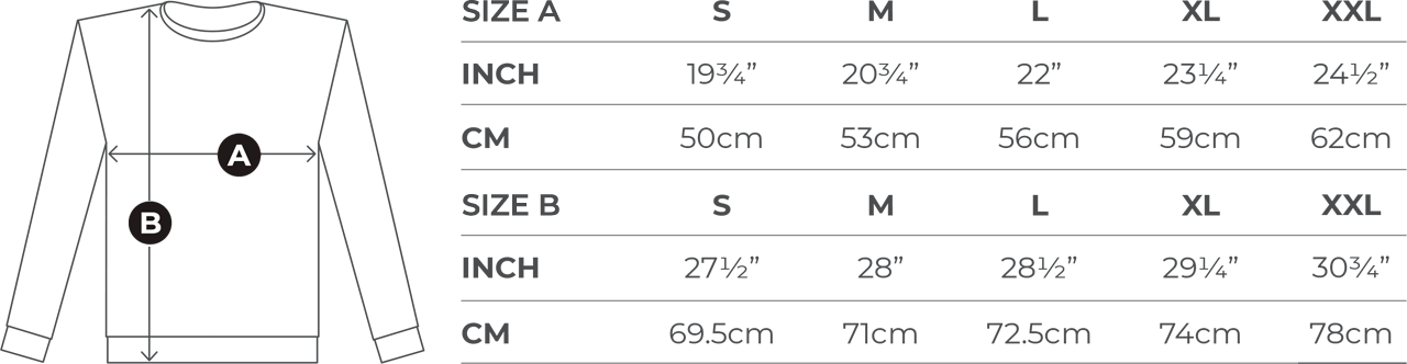 Sweatshirt Size Chart | Hood Motorcycle Jeans