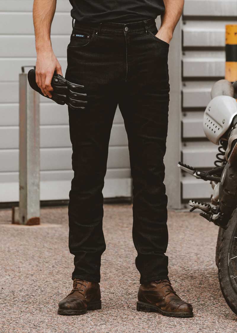 SK11/B Mens Slim-Fit Black Soft-wash Motorcycle&nbsp;Jean