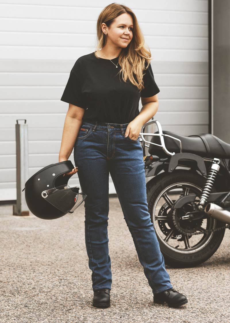 K7/B (S) Womens Straight-Leg Stonewash Blue Motorcycle&nbsp;Jean