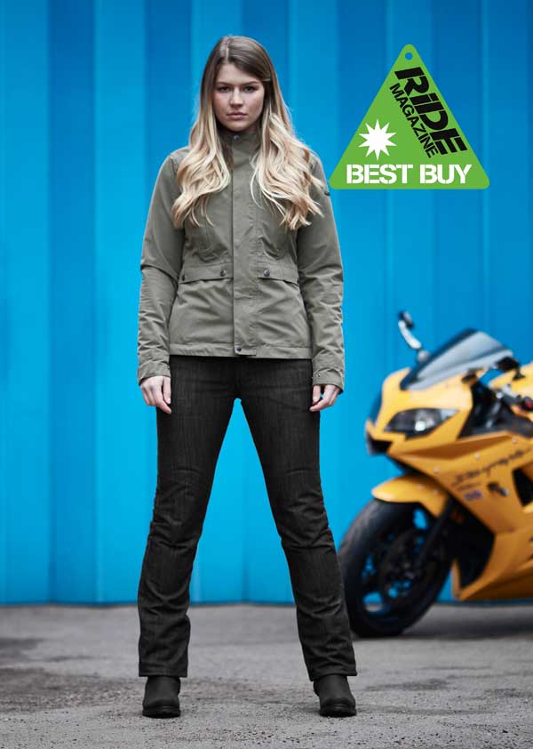 K7/B Womens Straight-Leg Black Soft-wash Denim Motorcycle Jean