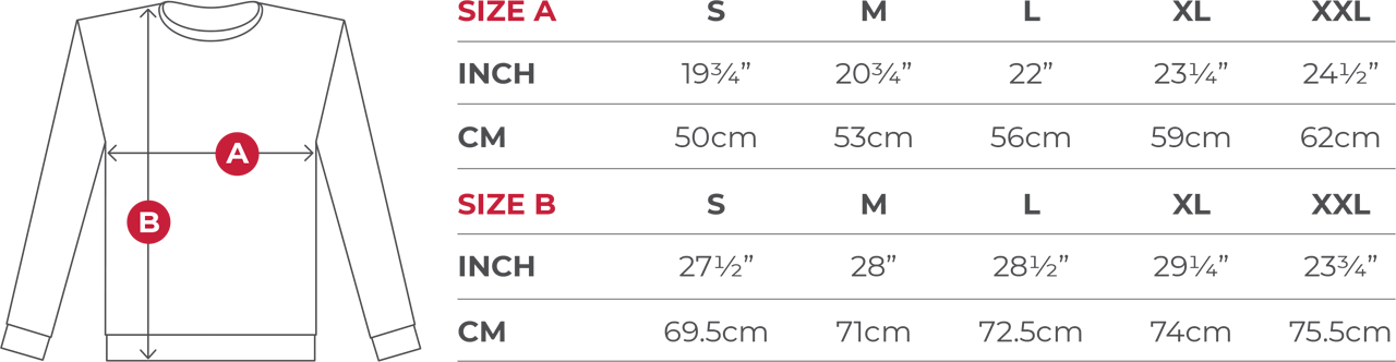 Sweatshirt Size Chart | Hood Motorcycle Jeans