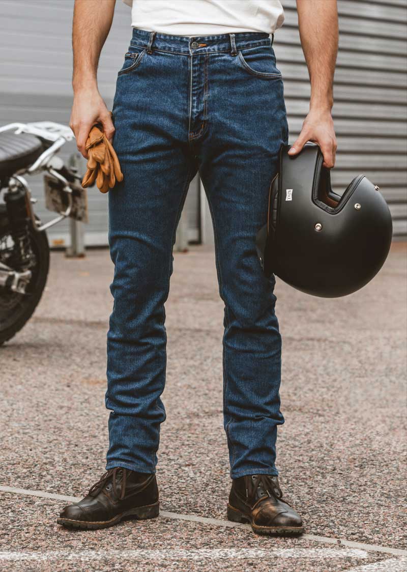 Motorcycle Jeans Mens Slim-Fit Stonewash Blue