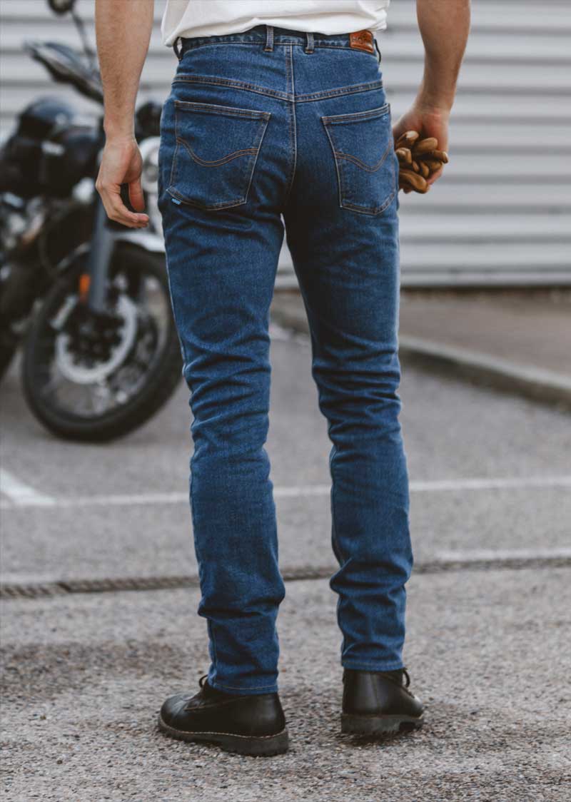 Motorcycle Jeans Mens Slim-Fit Stonewash Blue