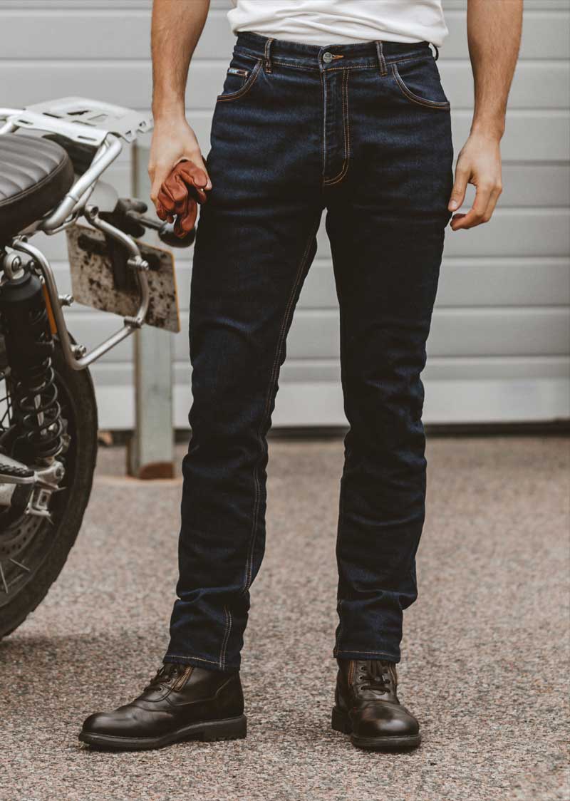 SK11/B Mens Slim-Fit Dark Navy Soft-wash Motorcycle Jean