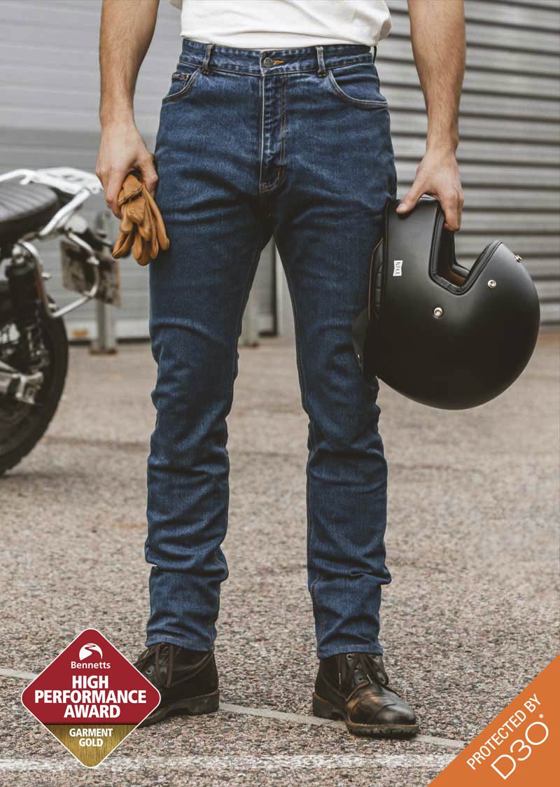 SK11/AAA Mens Slim-Fit Stonewash Blue Motorcycle Jean