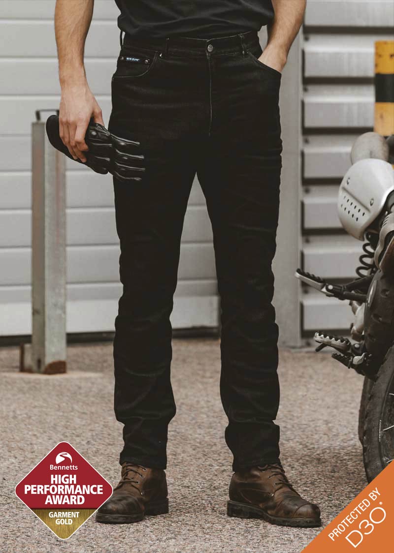 SK11/AAA Mens Slim-Fit Black Soft-wash Motorcycle Jean