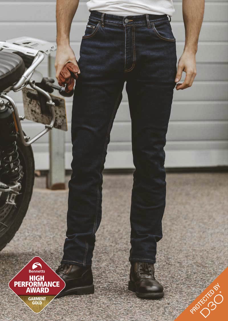 SK11/AAA Mens Slim-Fit Dark Navy Soft-wash Motorcycle Jean