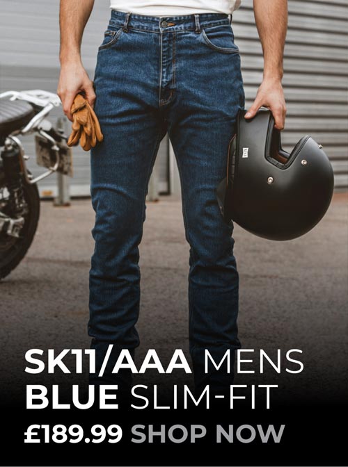 Mens Blue Motorcycle Jeans Slim Fit AAA