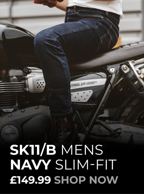 Mens Navy Motorcycle Jeans Slim Fit SK11/B