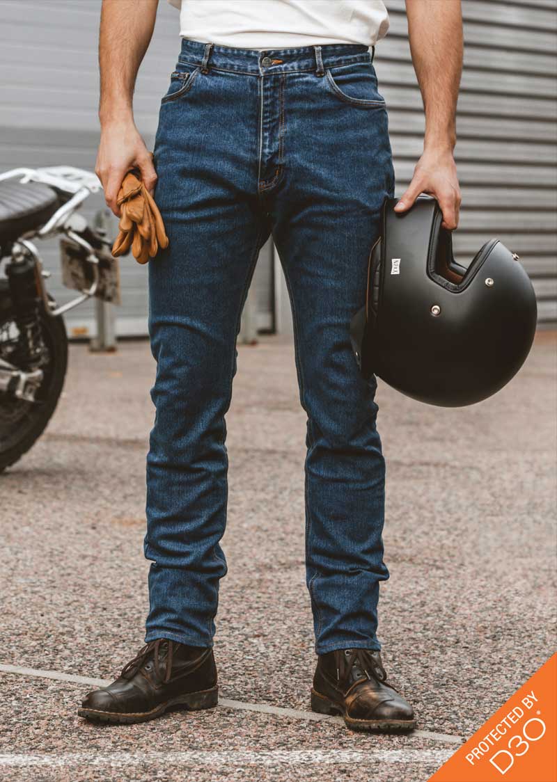 Motorcycle Jeans Mens Slim-Fit Stonewash Blue