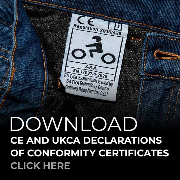 EU AND UKCA performance class motorcycle jeans