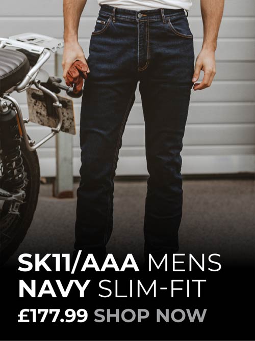 Mens Navy Motorcycle Jeans Slim Fit AAA